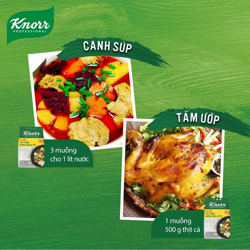Knorr Hạt Nêm Từ Thịt 5kg - Knorr Hạt Nêm Từ Thịt được làm từ thịt thăn, xương ống và tủy giúp món ăn thơm ngon, tròn vị